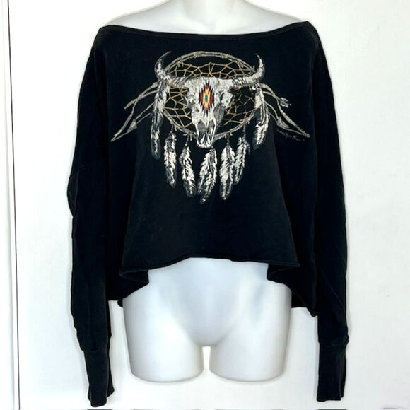 DENIM & SUPPLY RALPH LAUREN BLACK STEER SKULL DREAM CATCHER KNIT TOP SIZE MEDIUM - Picture 3 of 12